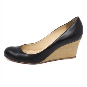 CHRISTIAN LOUBOUTIN BLACK LEATHER WOOD WEDGES SZ 41